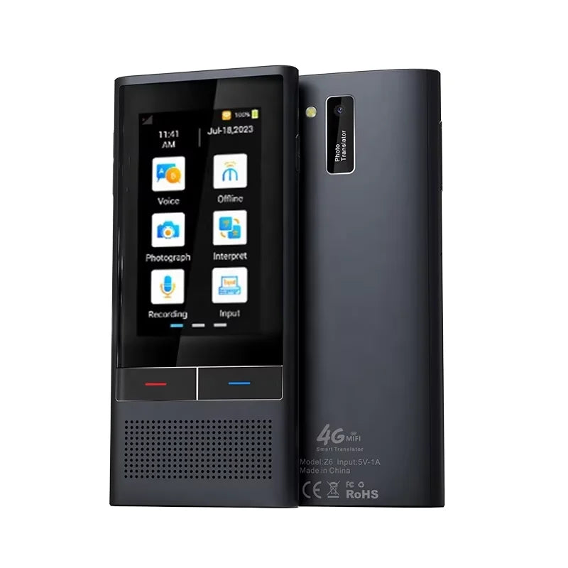 Z6 4G AI Translator Touchscreen Real-Time 138 Languages Voice Translation 19 Offline Modes 0.2s Speed 2000mAh Battery for Travel
