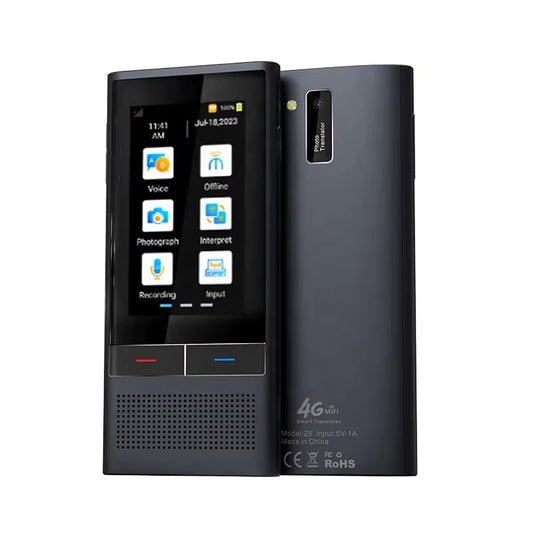 Z6 4G AI Translator Touchscreen Real-Time 138 Languages Voice Translation 19 Offline Modes 0.2s Speed 2000mAh Battery for Travel