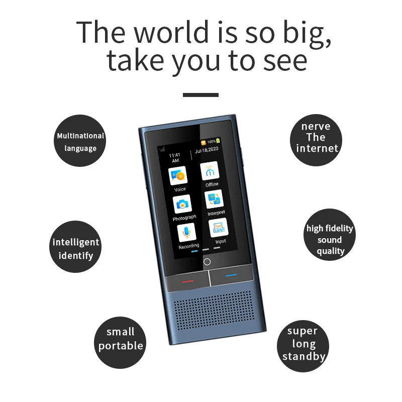 Z6 4G AI Translator Touchscreen Real-Time 138 Languages Voice Translation 19 Offline Modes 0.2s Speed 2000mAh Battery for Travel