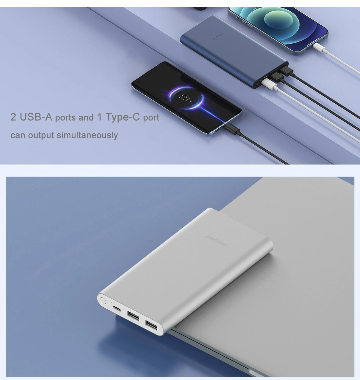 Xiaomi 10000mAh 22.5W Power Bank, 3 Ports, USB-C Fast Charging, Aluminum Alloy, Support Low Current Mode, For iPhone 16 15 14 13