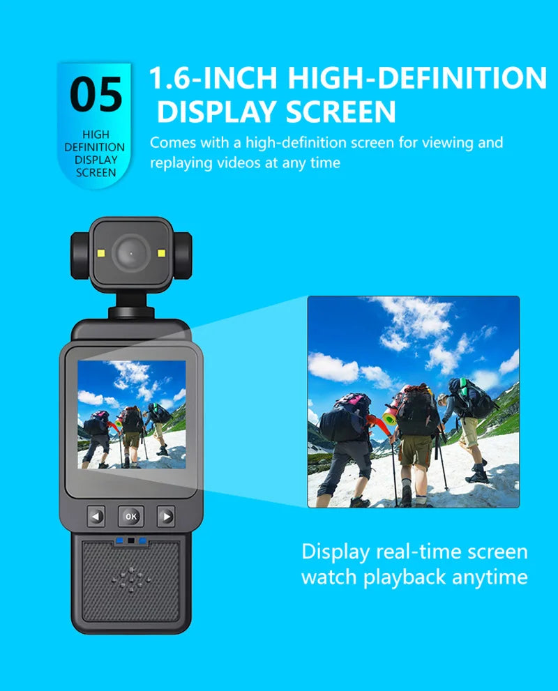 Xiaomi 8K Handheld Sports Camera 180 ° Rotating Mini Portable Anti-shake Camera HD Display WiFi Wearable Night Vision Camera