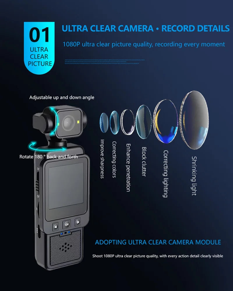 Xiaomi 8K Handheld Sports Camera 180 ° Rotating Mini Portable Anti-shake Camera HD Display WiFi Wearable Night Vision Camera