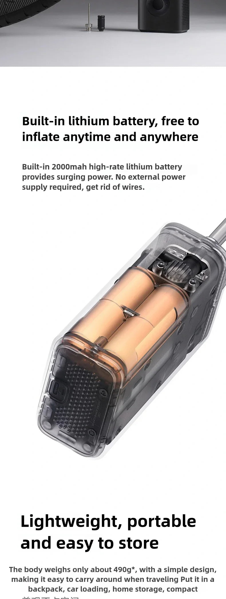 Xiaomi Mijia Air Pump 2 Portable Car & Bicycle Inflator with Tire Pressure Detection 150PSI 2000mAh Rechargeable PreSet Function