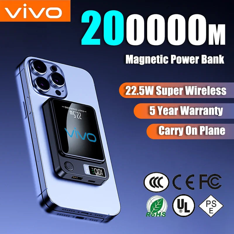 VIVO Magnetic Power Bank 200000mAh Wireless CCC Certification Fast Charge For Magsafe Portable Auxiliary Battery Pack For Iphone