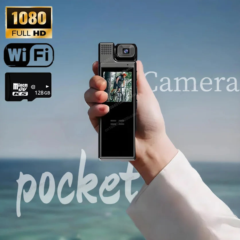 8K HD Portable Mini Action Camera Wifi Back Clip 180° Rotatable IR Night Vision Sports Cam Travel Bicycle Driver Video Recorder