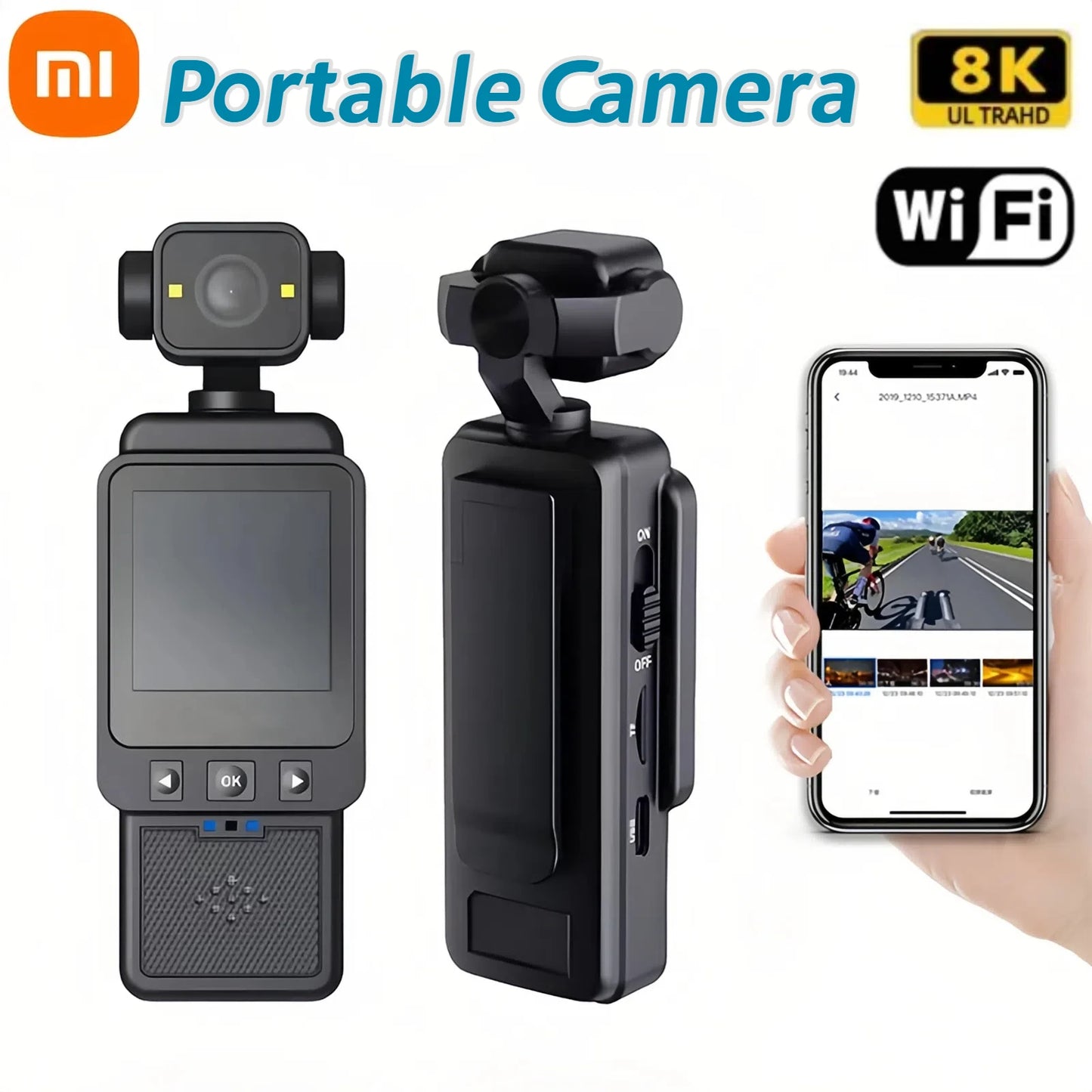 Xiaomi 8K Handheld Sports Camera 180 ° Rotating Mini Portable Anti-shake Camera HD Display WiFi Wearable Night Vision Camera