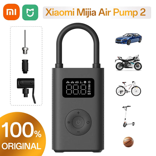 Xiaomi Mijia Air Pump 2 Portable Car & Bicycle Inflator with Tire Pressure Detection 150PSI 2000mAh Rechargeable PreSet Function