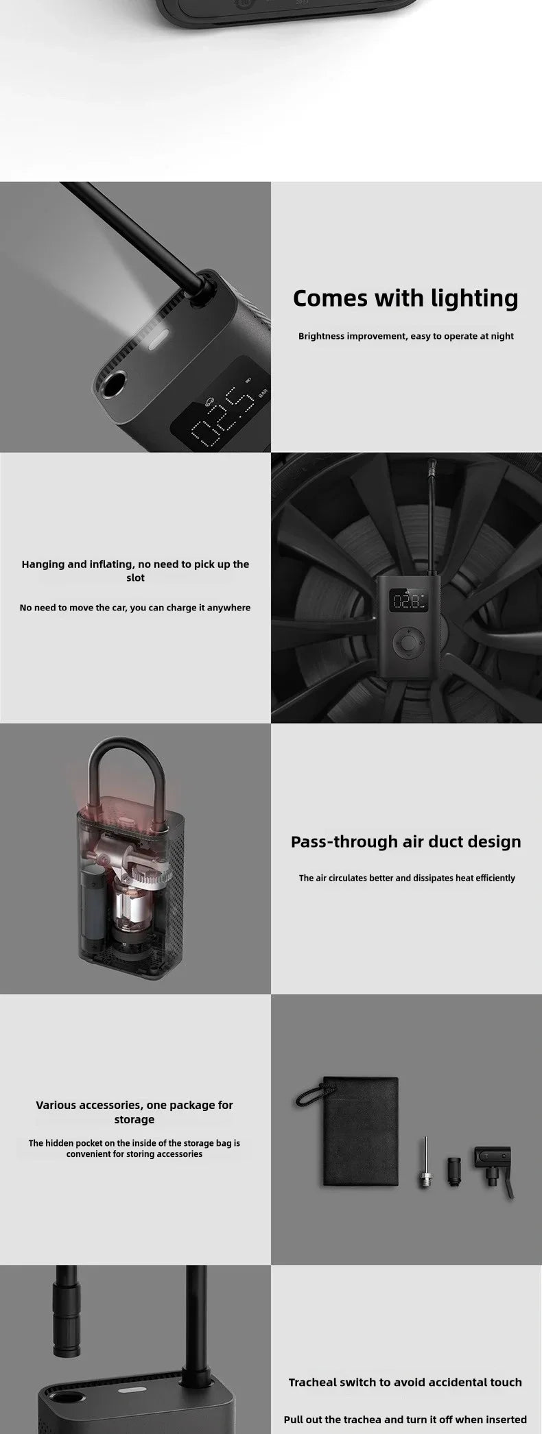 Xiaomi Mijia Air Pump 2 Portable Car & Bicycle Inflator with Tire Pressure Detection 150PSI 2000mAh Rechargeable PreSet Function