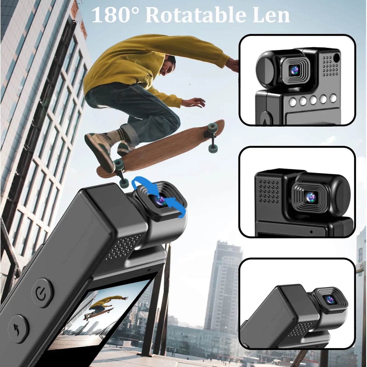 8K HD Portable Mini Action Camera Wifi Back Clip 180° Rotatable IR Night Vision Sports Cam Travel Bicycle Driver Video Recorder