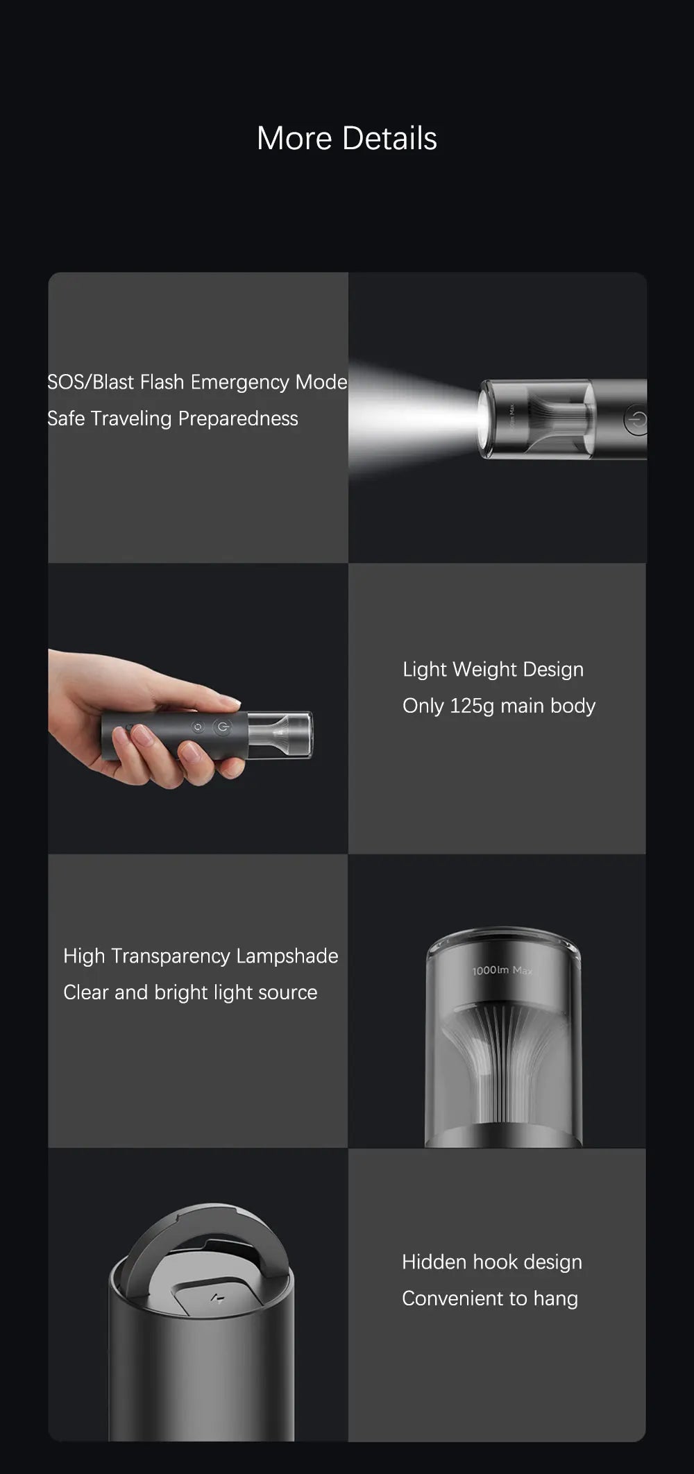 Xiaomi Mijia Flashlight Multi Functional 4in1 Rechargeable 3100mAh 1000 lumen IP65 Waterproof Emergency Light Outdoor